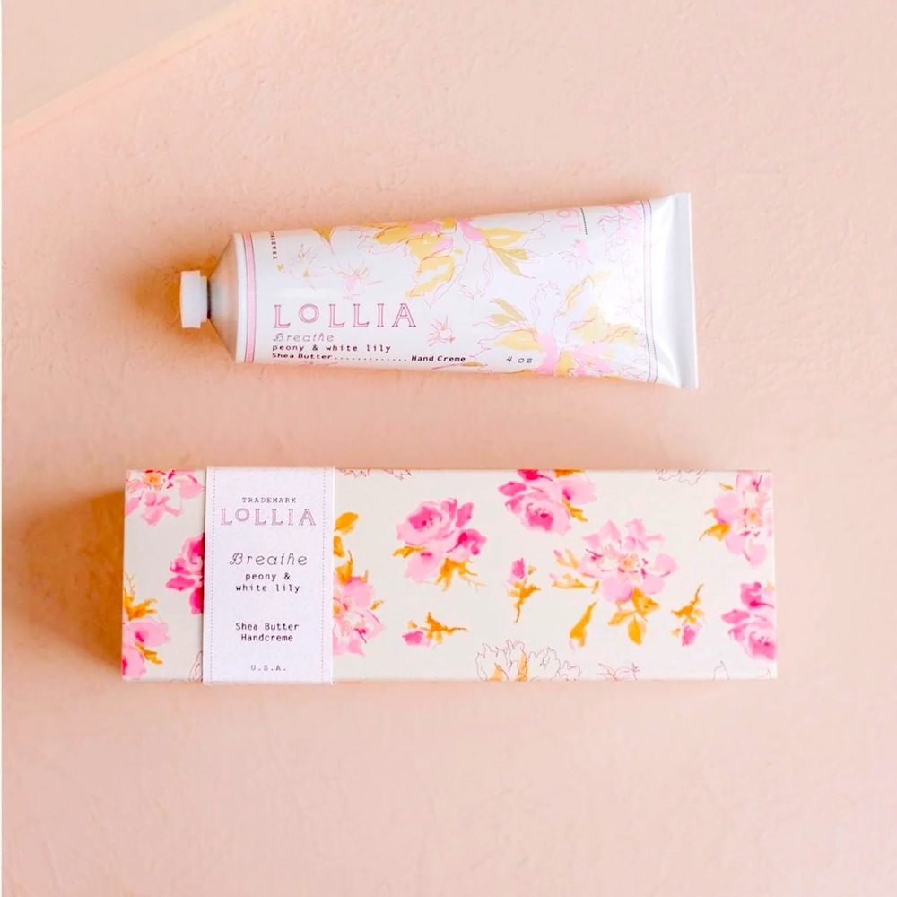Lolli Breathe Shea Butter Hand Creme 4 oz full size with Floral Accents NEW
